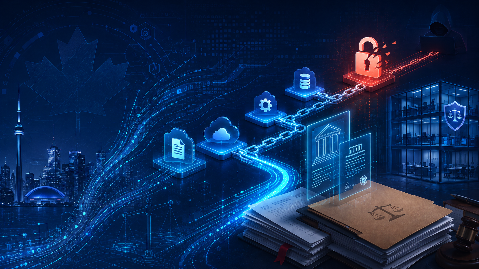 política de ciberseguridad en su computadora portátil dentro de una oficina moderna