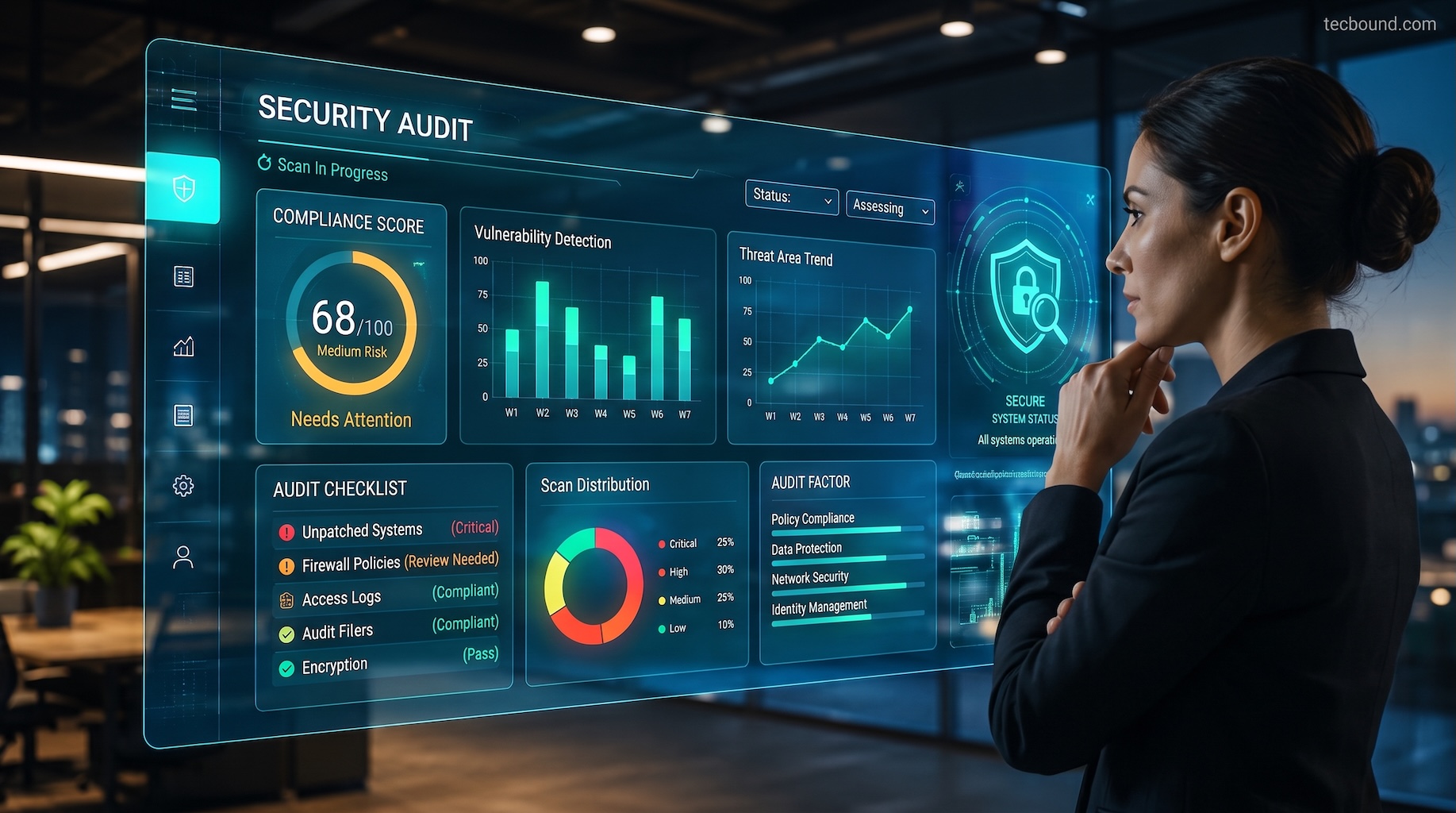 Security audit checklist grouped by access, devices, cloud, data and monitoring